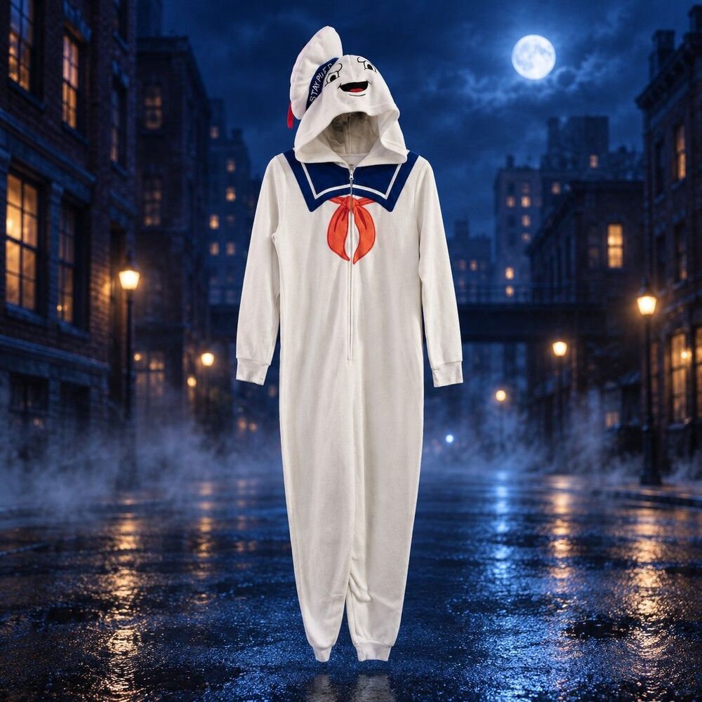 Ghostbusters Stay Puft Marshmallow Man M 7 9 Hooded Jumpsuit Halloween Costume